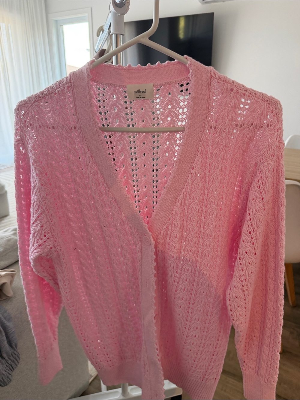 Wilfred Soft Pink Open-Knit V-Neck Button Cardigan